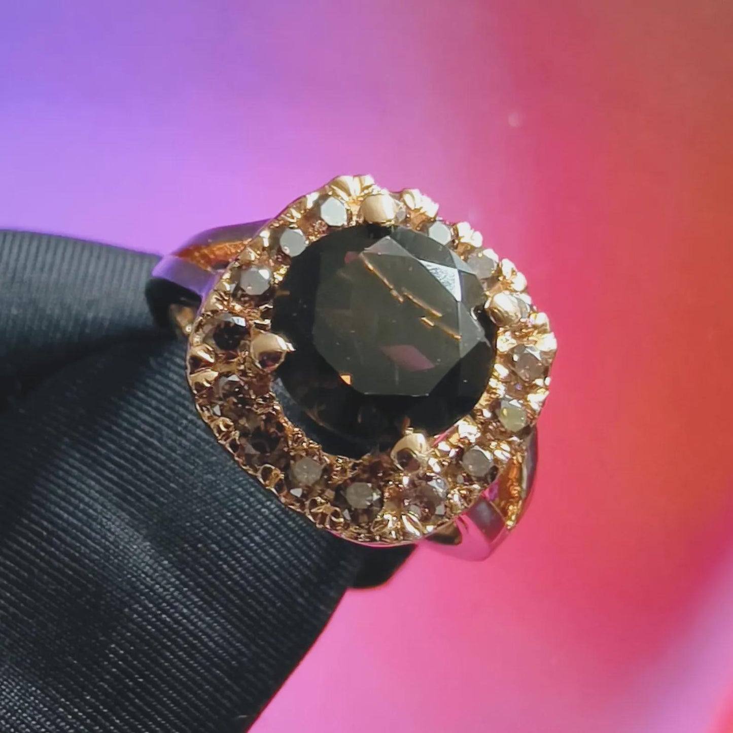 3Ct Round Cut Simulated Chocolate Diamond Halo Engagement Ring 14K Yellow Gold Finish 925 Sterling Silver, Wedding Band, Gift For her