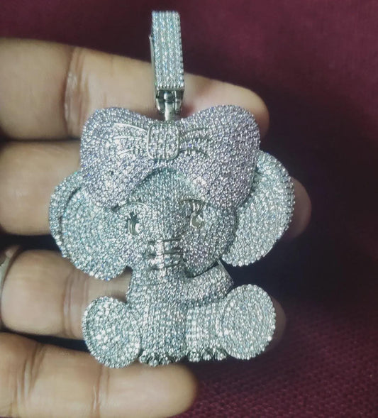 3Ct Diamond Round Cut Simulated Diamond Pendant, Cartoon Pendant 14K White Gold Finish 925 Sterling Silver Birthday and Party Pendant Gift