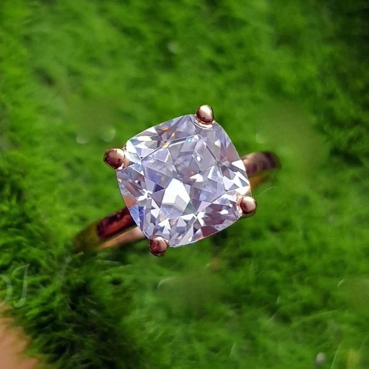 2Ct Cushion Cut Simulated White Diamond Wedding Engagement Anniversary Ring 14k Yellow Gold Plated- 925 Silver, Gift