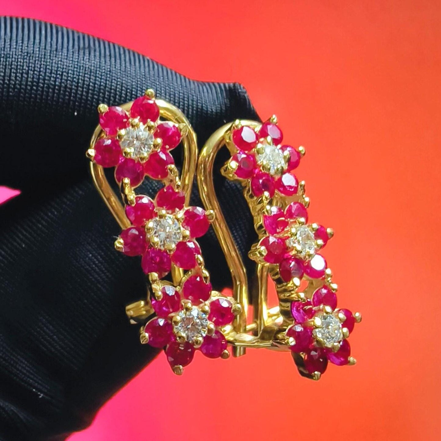 Beautiful Round Cut Simulated Red Ruby  Huggie Hoop Women Earrings 14K Yellow Gold Plated - 925 Silver- Gift for Her