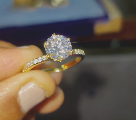 2Ct Diamond Round Cut Wedding Ring Simulated Diamond Solitaire Ring 14K Yellow Gold Finish Sterling 925 Silver Engagement Ring Birthday Gift