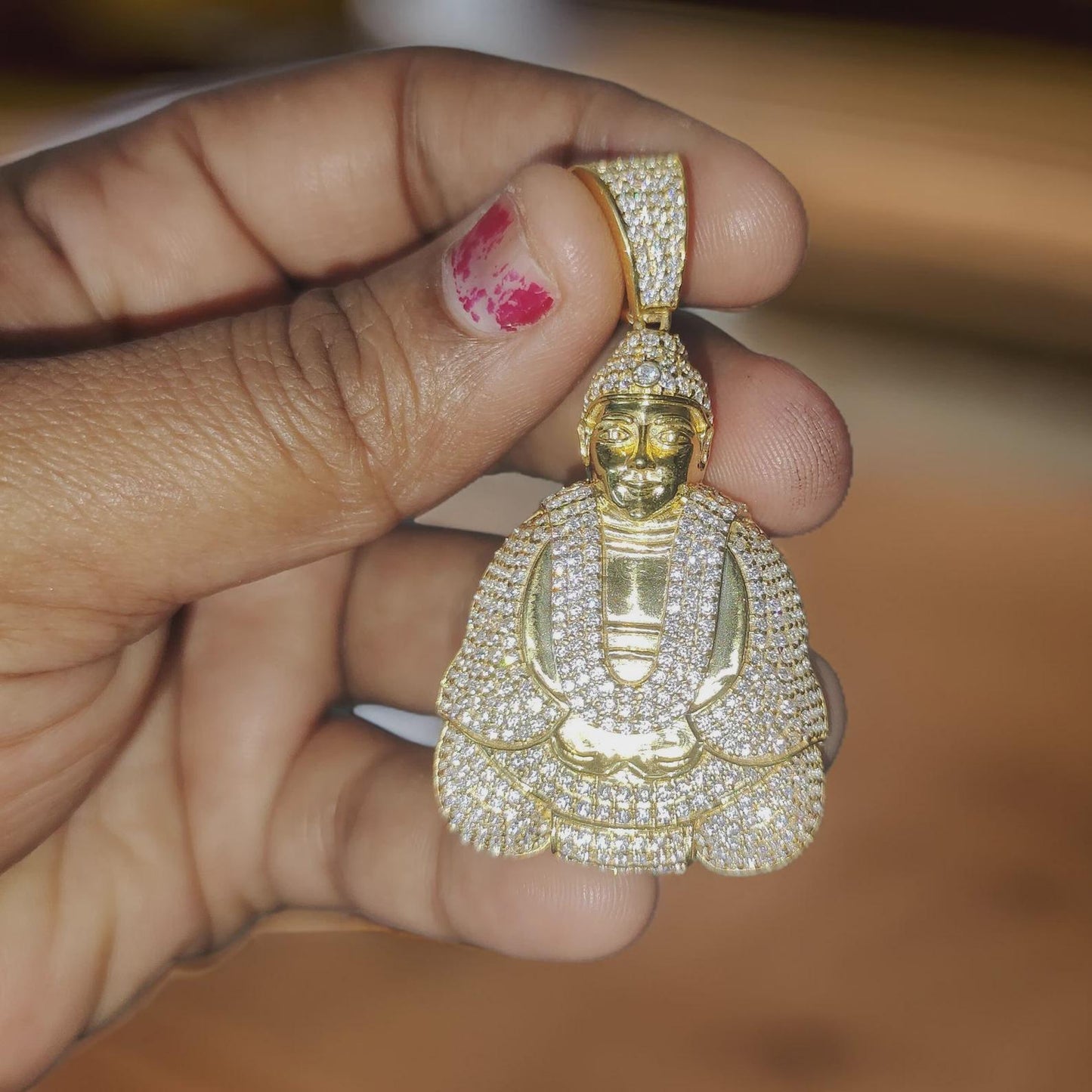 2Ct Round Cut Simulated White Diamond Men's Buddha Charm Pendant 14k Yellow Gold Finish 925 Silver, Customized Hip Hop Pendant