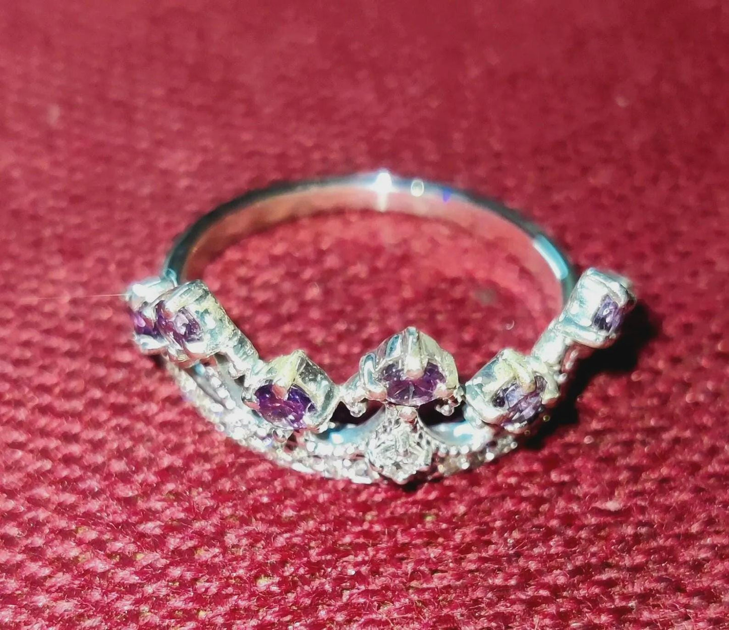 2Ct Round Cut Simulated Amethyst Crown Engagement Anniversary Ring Prong 14K White Gold Finish 925 Sterling Silver Simulated Diamond Band