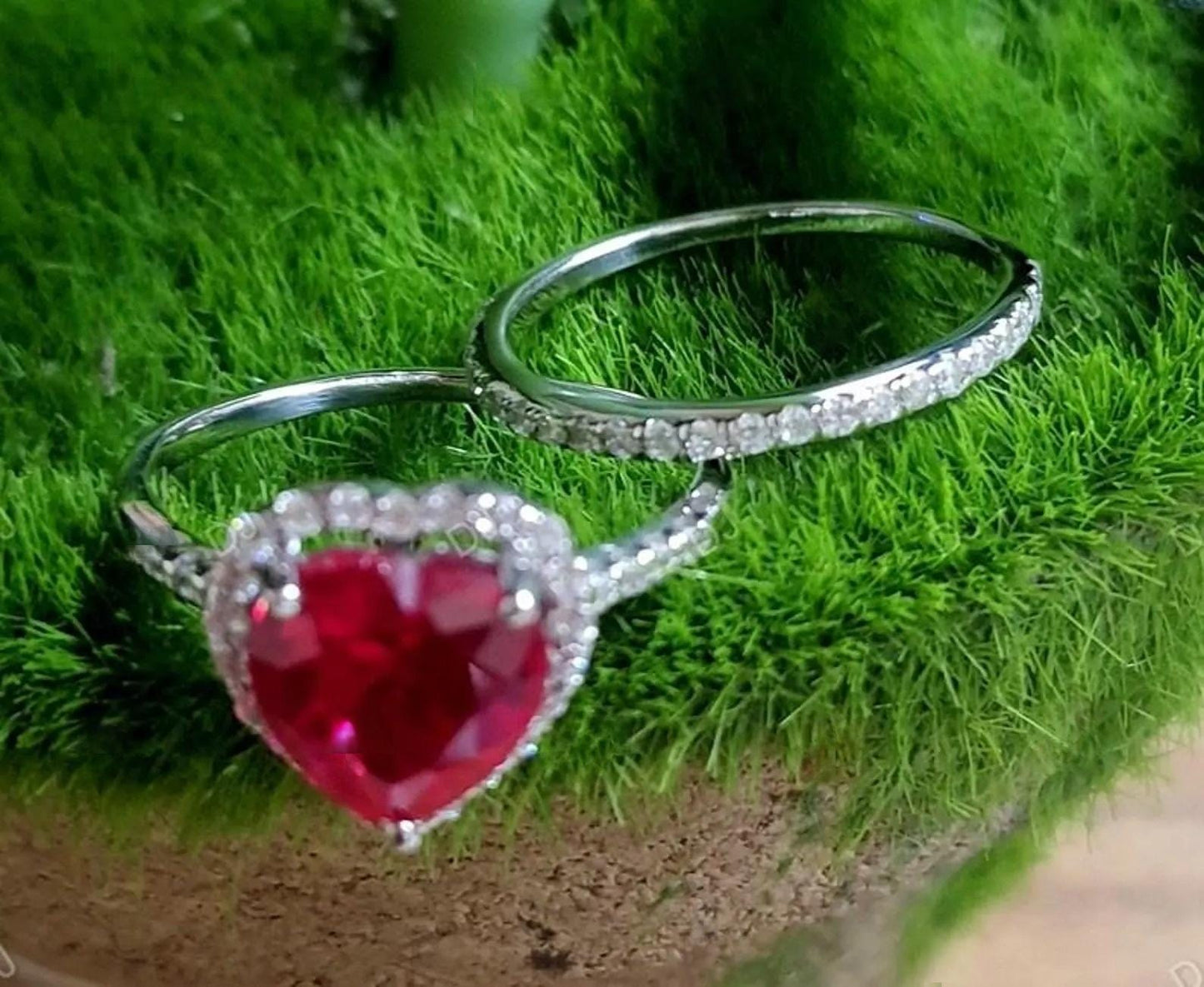 2Ct Heart Cut Simulated Red Ruby Diamond Promise Love 14K White Gold Finish Bridal Engagement Anniversary Ring , Birthday Gift, Ring For Her