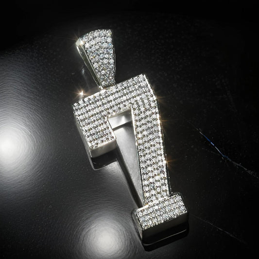 2Ct Moissanite Number Pendant Round Moissanite Pendant 14K White Gold Plated 925 Sterling Silver Custom Any Number Pendant