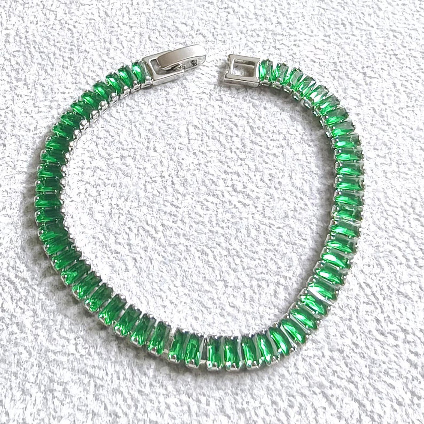 12Ct Baguette Cut Green Emerald Lab-Created Green Emerald Tennis Bracelet 14K White Gold Plated Diamond Bracelet Size 7.5" Inch 925 Silver