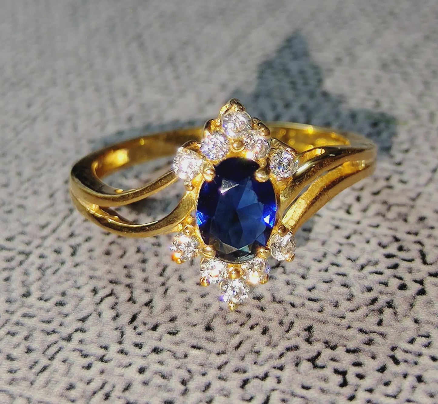 1Ct Oval Cut Blue Sapphire Diamond Solitaire 14K Yellow Gold Finish Engagement Wedding Anniversary Ring, Birthday Gift, Ring For Her