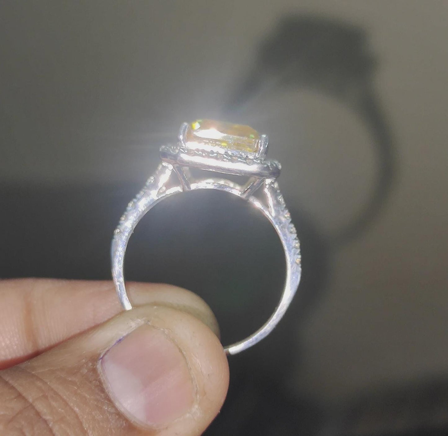 2.50Ct Emerald Cut Yellow Citrine Engagement Anniversary Promise Halo Women Engagement Wedding Band Ring 14K White Gold Over Gift For Her