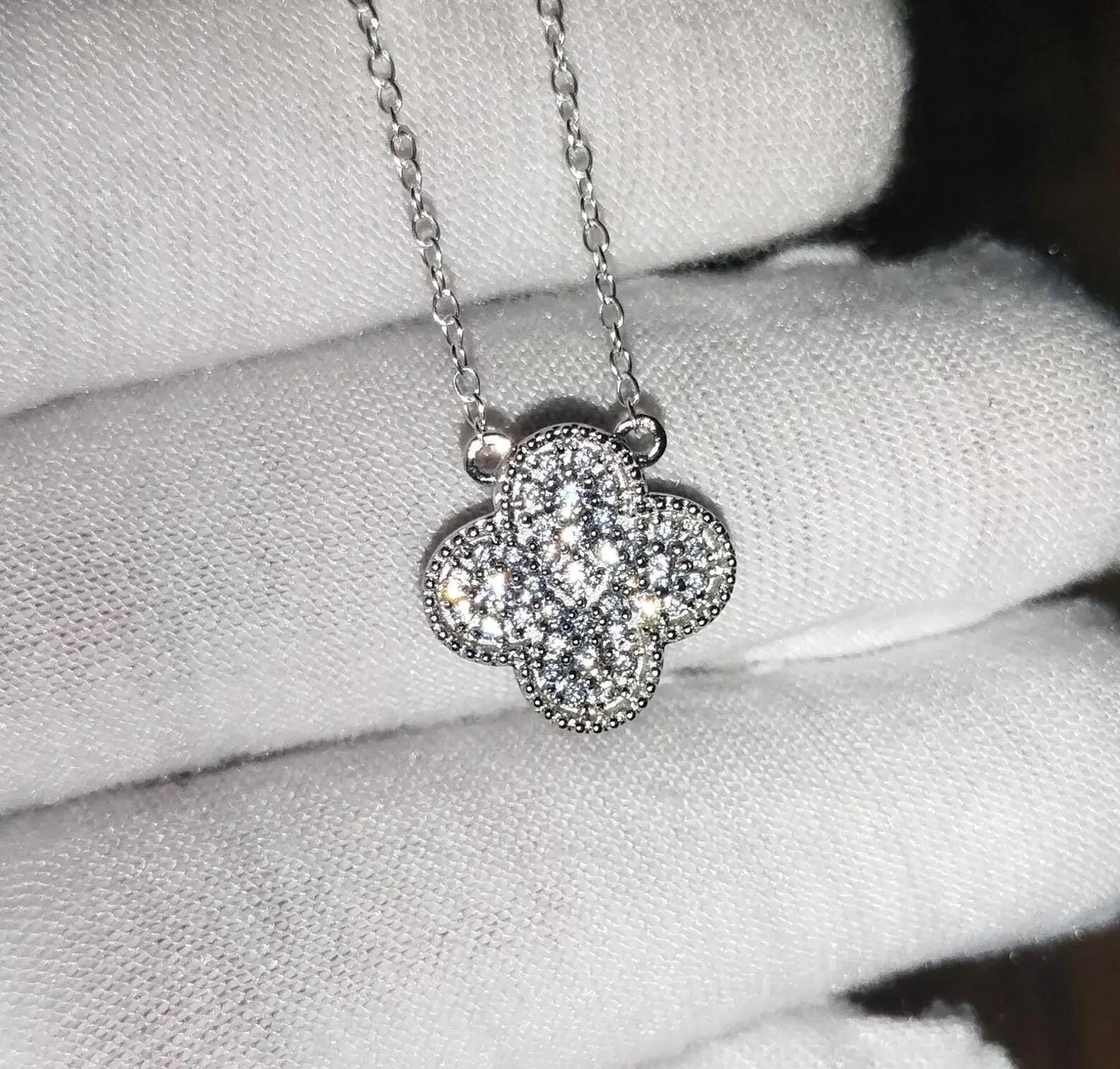 1.50Ct Round Cut Simulated Diamond Flower Clover Pendant 14K White Gold Plated 925 Silver Prong Setting Pendant, Anniversary Gift Pendant