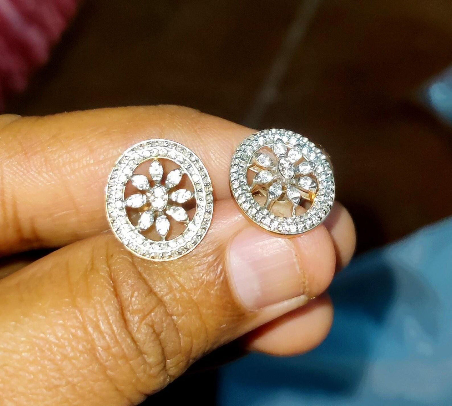 2Ct Round Stud Earrings VVS1 Diamond Cluster Halo Stud Earrings 14K Yellow Gold Finish 925 Silver Stud Earrings Push Back Stud