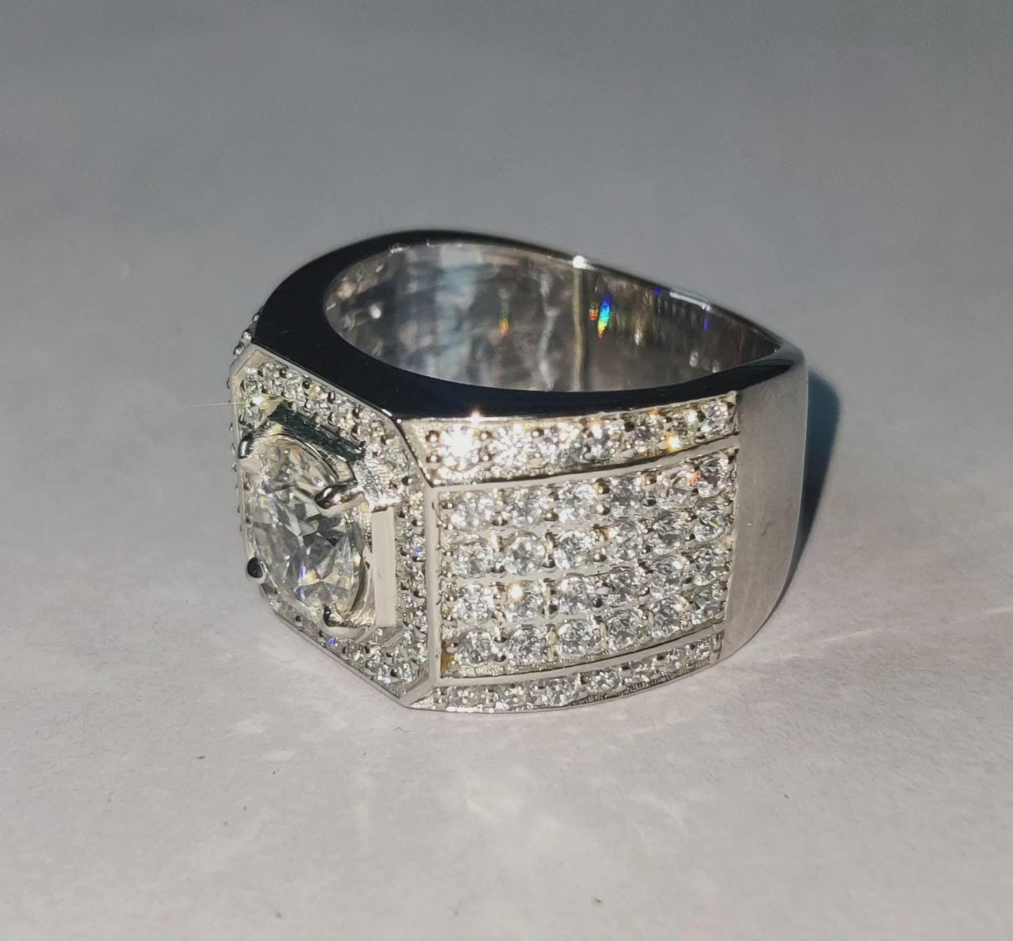 4Ct Round Cut Lab-Created Diamond Cluster Mens Engagement Ring 14K White Gold Finish 925 Silver Hip Hop Diamond Engagement Ring Wedding Band