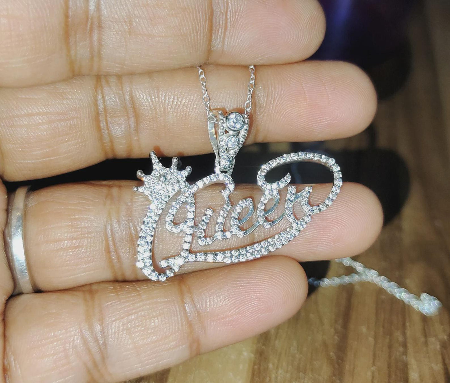 2Ct Custom Letter Pendant Lab-Created Diamond Queen Letter Initial Pendant 14K White Gold Plated Hip Hop Pendant Queen Name Crown Pendant