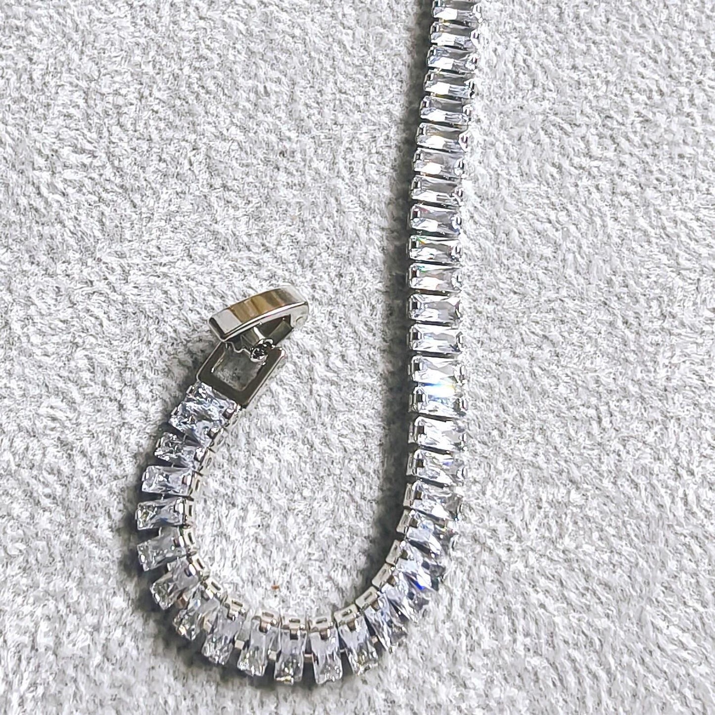 12Ct Radiant Baguette Cut Cubic Zirconia Lab-Created Cubic Zirconia Tennis Bracelet 14K White Gold Plated Diamond Bracelet Size 7.5"  Silver