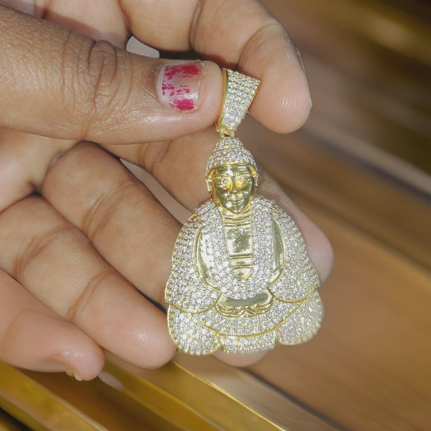 2Ct Round Cut Simulated White Diamond Men's Buddha Charm Pendant 14k Yellow Gold Finish 925 Silver, Customized Hip Hop Pendant