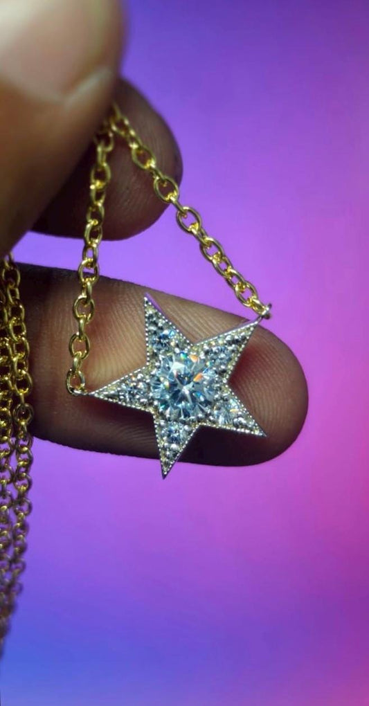 1.50Ct Round Cut Simulated Diamond Star Pendant 14k Two-Tone Gold Plated- 925 Silver