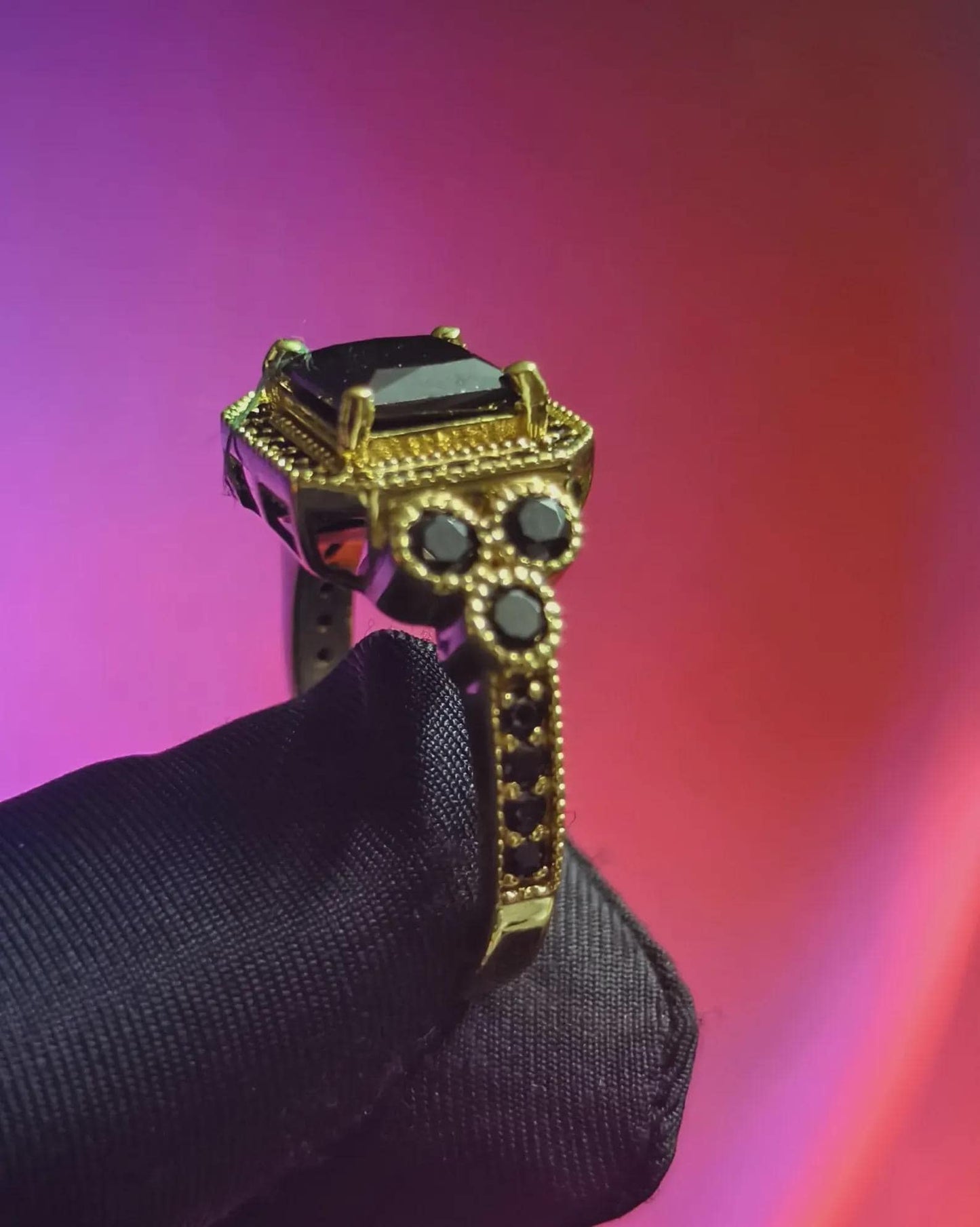 2Ct Princess Halo Wedding Ring Black Spinel 14K Yellow Gold Plated 925 Sterling Silver, Anniversary Ring, Gift For Birthday Or Party