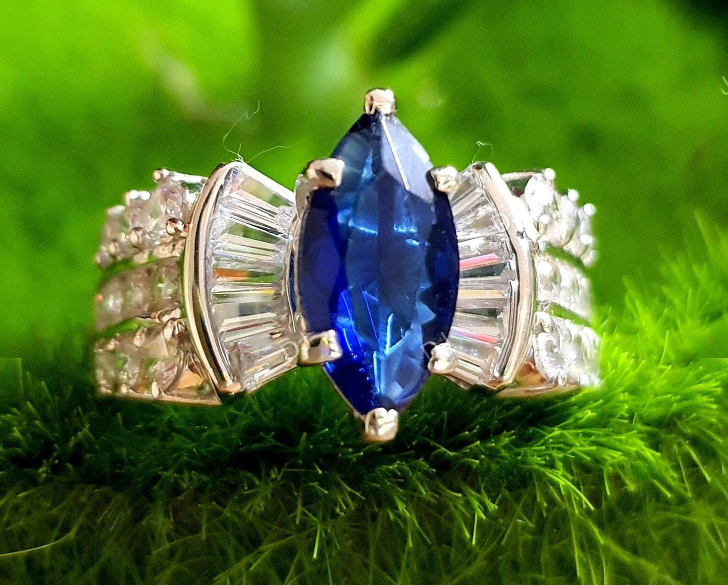 2Ct Marquise Cut Blue Sapphire Diamond Solitaire 14K White Gold Finish Engagement Wedding Anniversary Ring, Birthday Gift, Ring For Her