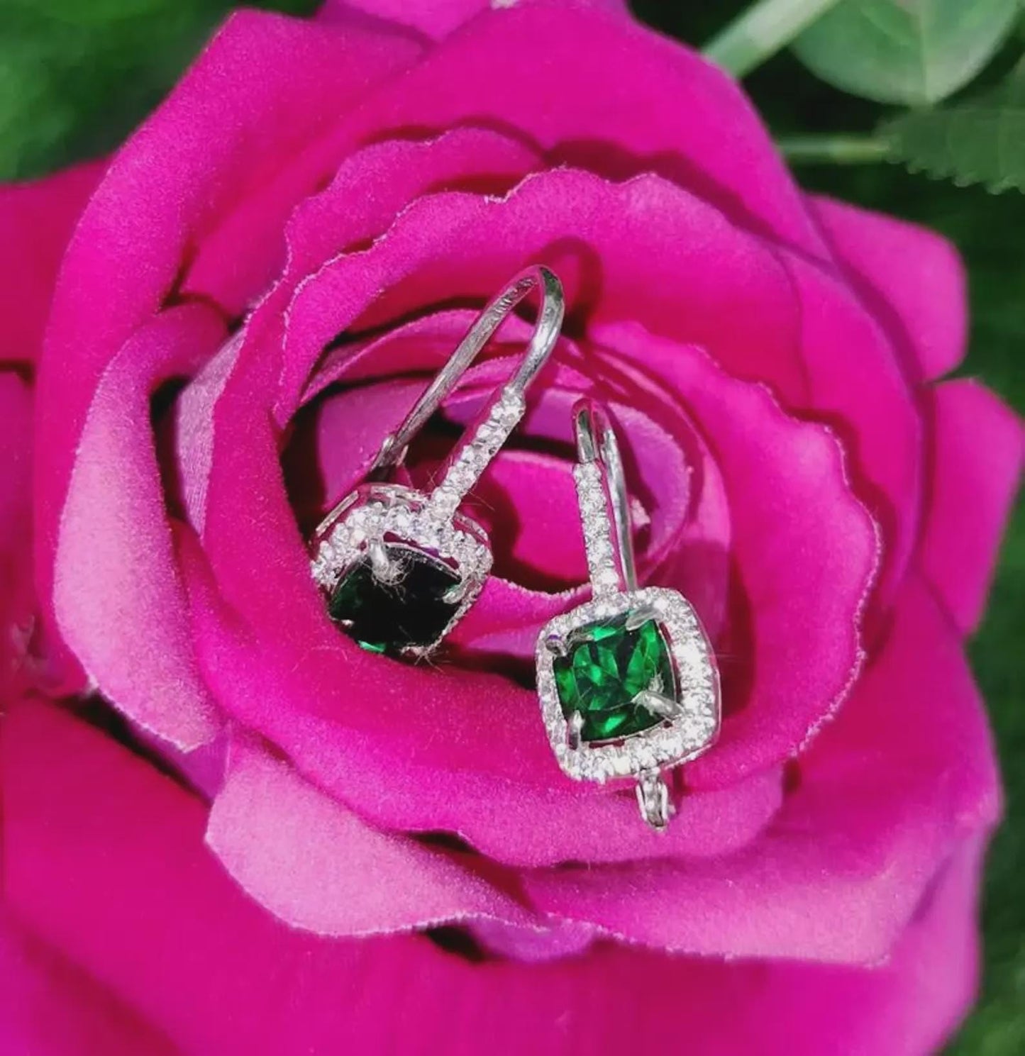 2Ct Emerald  Cut Green Emerald Elegant Drop Dangle Women's Earrings 14K White Gold Plated - 925 Silver