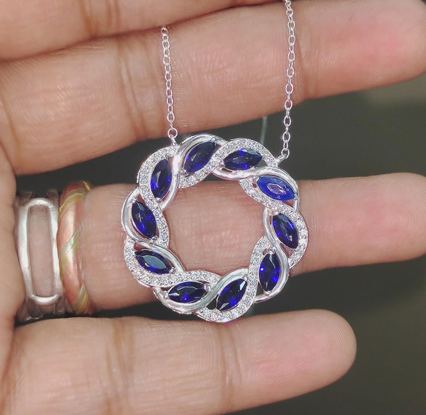 2Ct Marquise Cut Blue Sapphire & VVS1/D Diamond Circle Pendant Necklace 14k White Gold Plated Birthday Gift for Her Free Chain