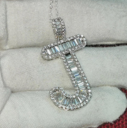 2Ct Diamond Baguette Cut Simulated Diamond Pendant, Custom Any Letter Diamond Pendant, Unisex Diamond Pendant, For Birthday Pendant Gift