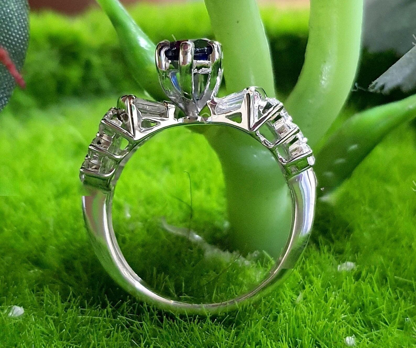 2Ct Marquise Cut Blue Sapphire Diamond Solitaire 14K White Gold Finish Engagement Wedding Anniversary Ring, Birthday Gift, Ring For Her