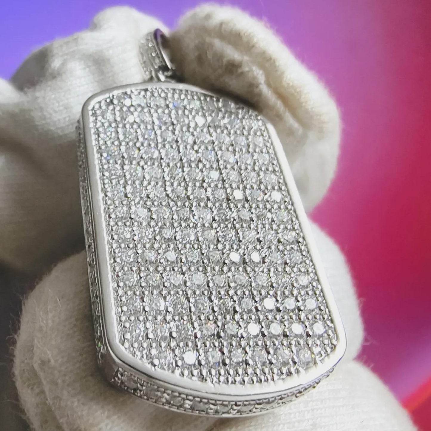 2Ct Round Cut Simulated Diamond Dog Tag Pendant 14K White Gold Plated Unisex Diamond Pendant 925 Sterling Silver Custom Engraved Necklace