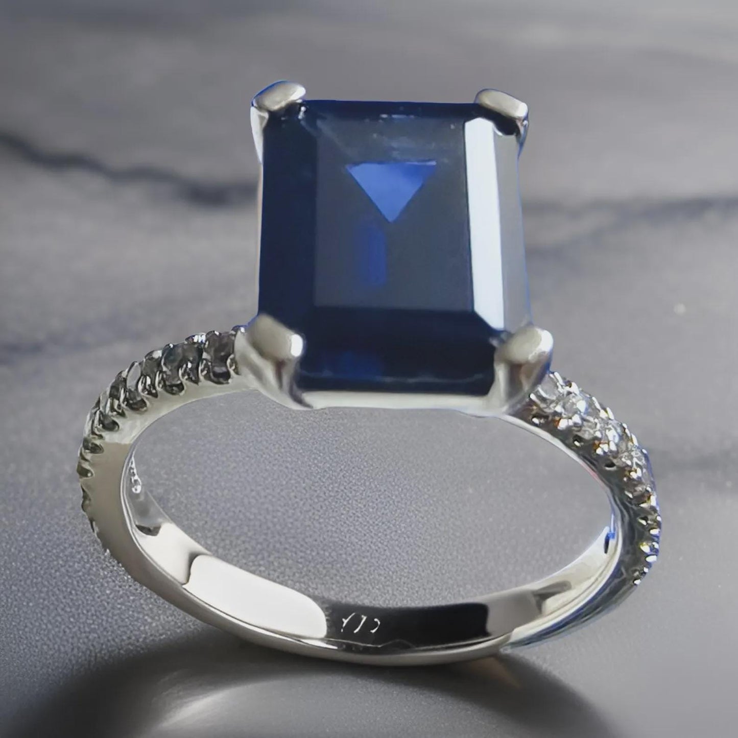 2.50Ct Emerald Cut Blue Sapphire & VVS1/D Diamond Solitaire Engagement Wedding Women's Ring 14K White Gold Finish Gift For her