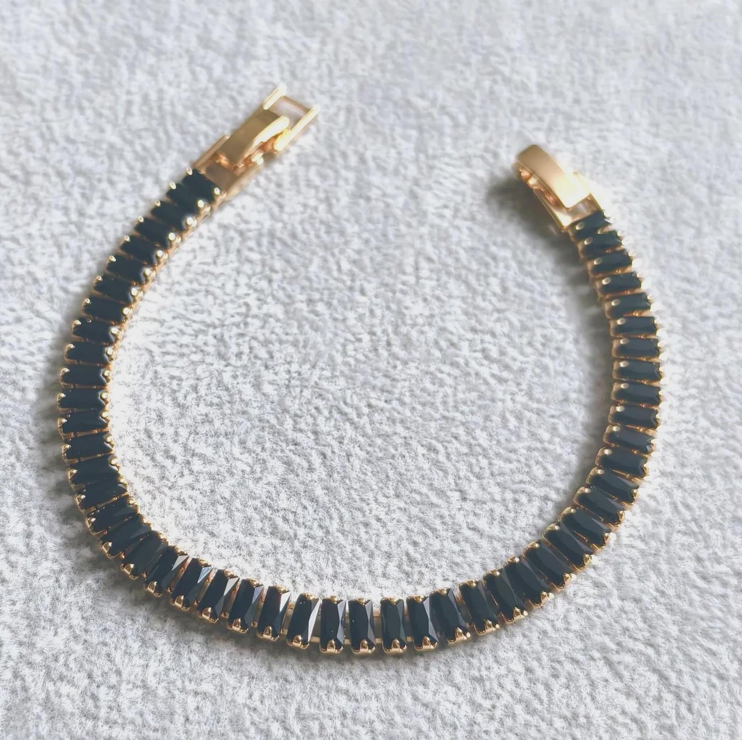 12Ct Baguette Cut CZ Black Diamond Lab-Created Spinel Tennis Bracelet 14K Yellow Gold Plated Diamond Bracelet Size 7.5" Inch 925 Silver