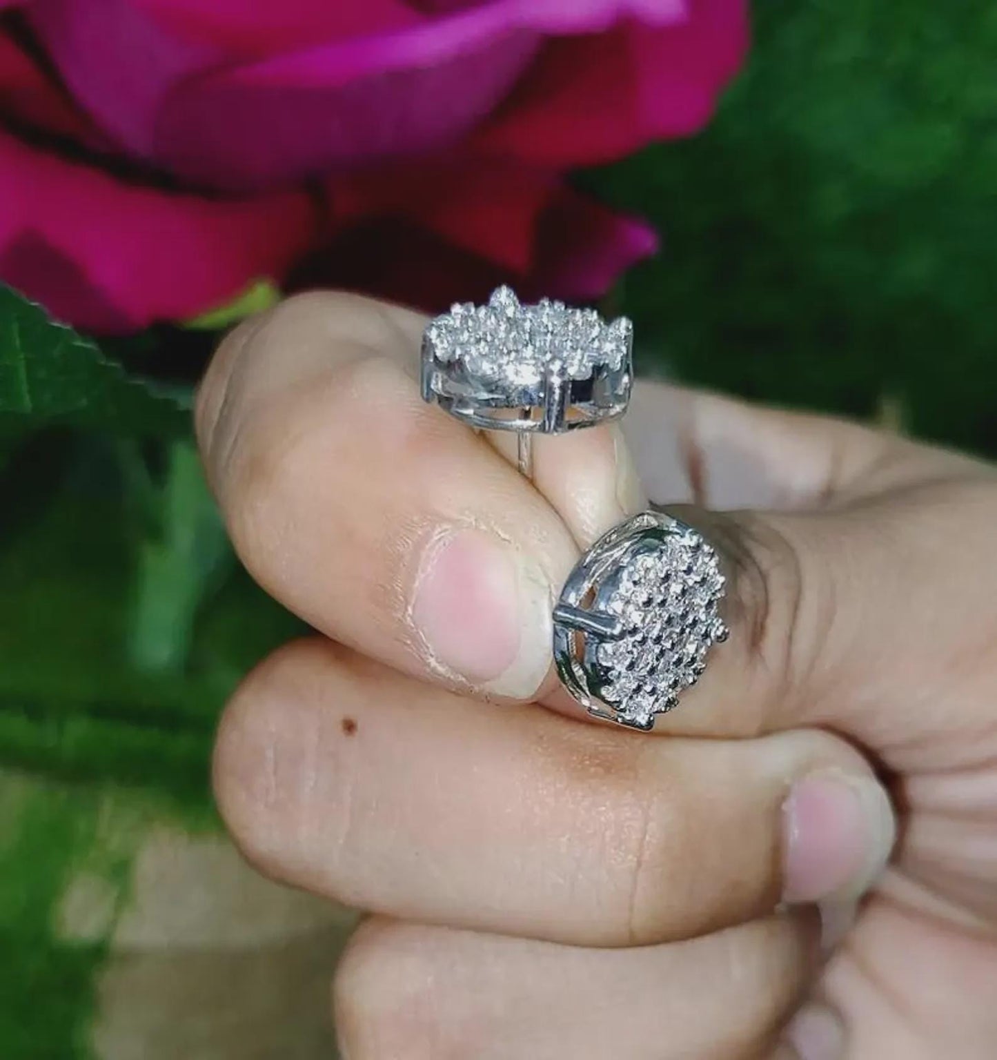 2Ct Round Cut Diamond Women's Stud Earrings Cluster Halo Stud Earrings 14K White Gold Finish 925 Silver Stud Earrings Screw Back Stud