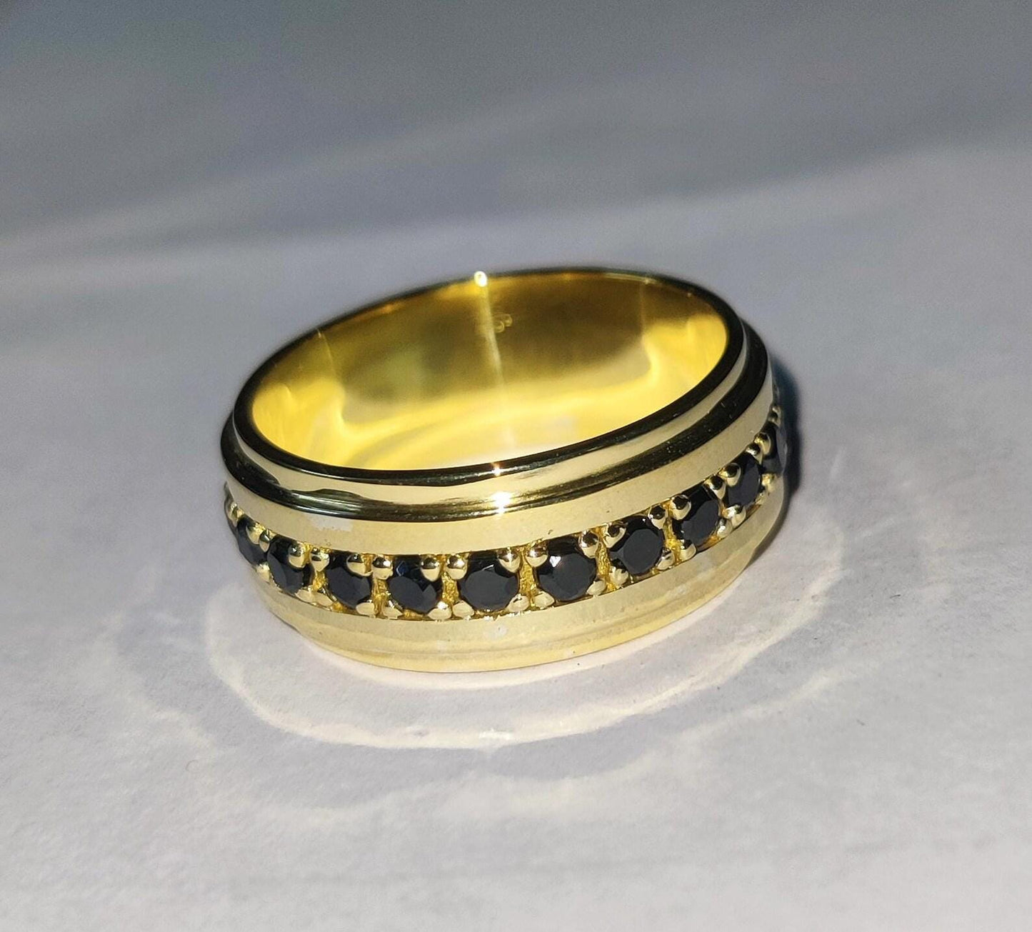 2Ct Round Cut Simulated Wedding Band Ring  Black Diamond Engagement Anniversary Wedding Band Ring 14K Yellow Gold Finish 925 Silver