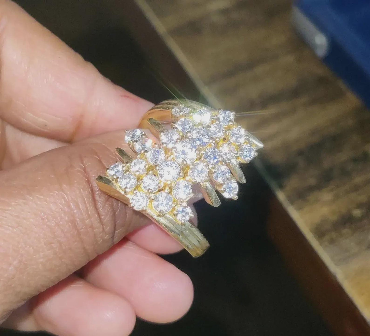 2Ct Diamond Round Cut Lab-Created Diamond Cluster Halo Engagement Anniversary Ring 14K Yellow Gold Finish 925 Sterling Silver, Birthday Gift