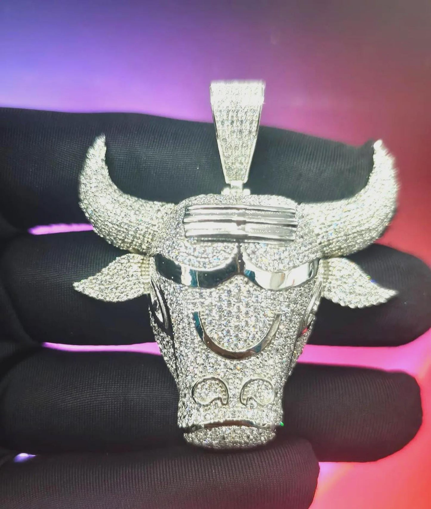 2Ct Round Cut Simulated White Diamond Bull Head Pendant 14K Yellow Gold Plated Free Chain 18" 925 Silver, Custom Hip Hop Animal Pendant