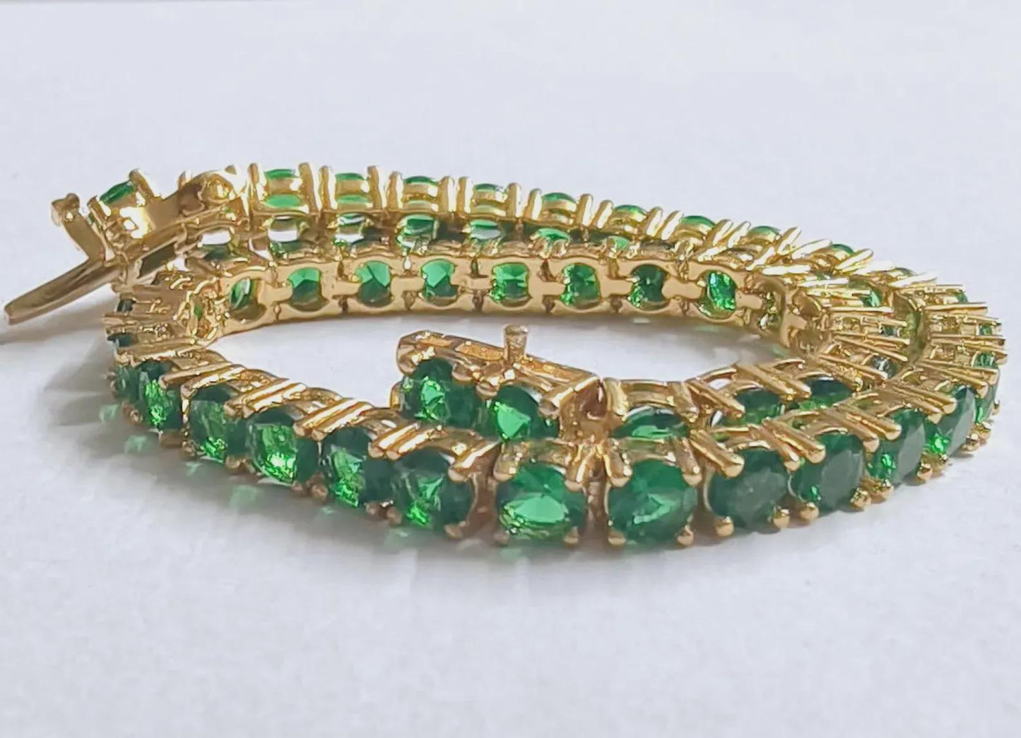 6Ct Diamond Bracelet Round Lab-Created Emerald 14K Yellow Gold Finish Sterling 925 Silver Bracelet Gift For her Birthday Gift Party Wear
