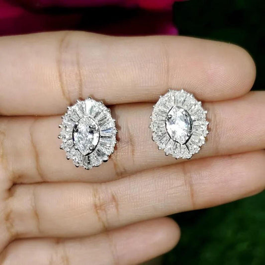 3Ct Diamond Prong Stud Earrings Marquise & Baguette Cut Simulated Diamond Earrings 14K White Gold Finish 925 Silver Gift For Birthday Wear
