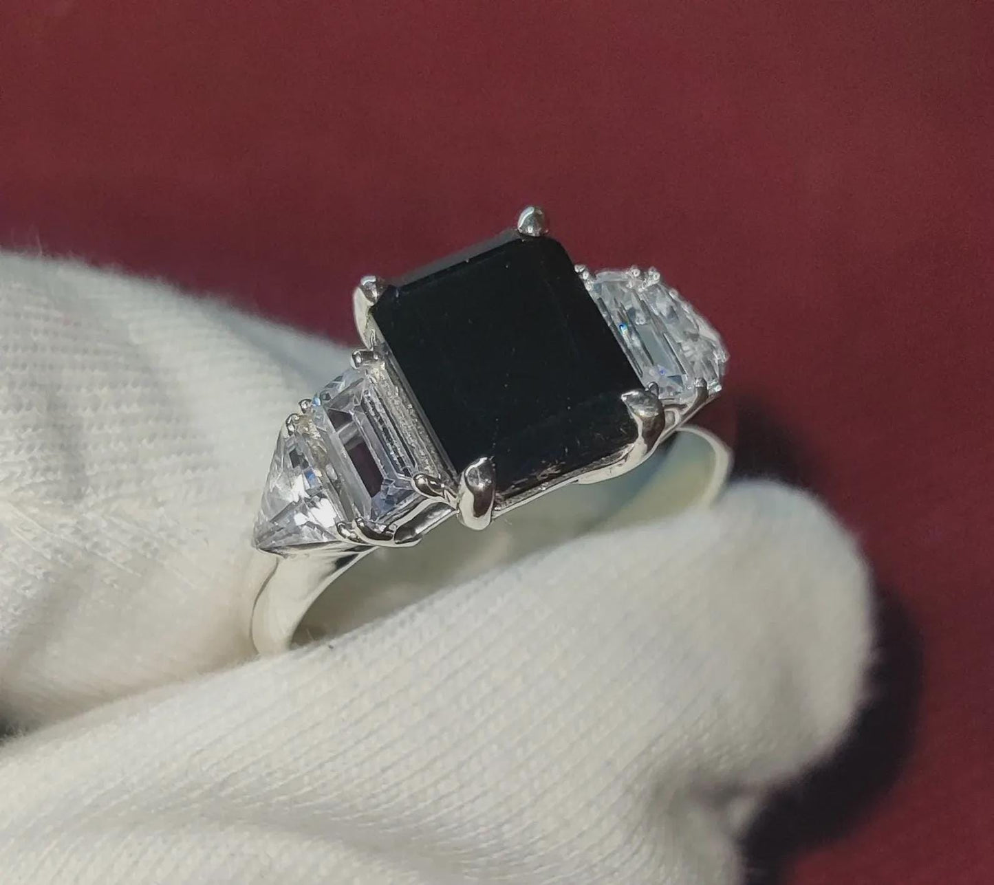 2Ct Diamond Black Emerald Cut Simulated Diamond Engagement Anniversary Ring Prong 14K White Gold Finish 925 Sterling Silver Birthday Gift