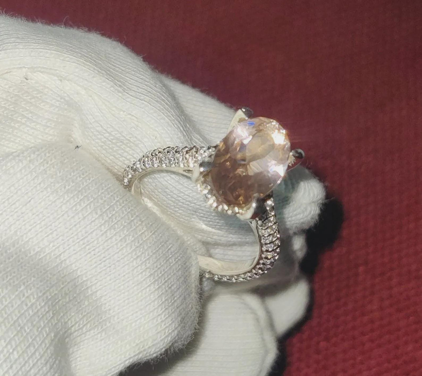 2Ct Morganite Oval Cut Lab-Created Morganite Engagement Anniversary Ring Halo 14K White Gold Finish 925 Sterling Silver For Birthday Ring