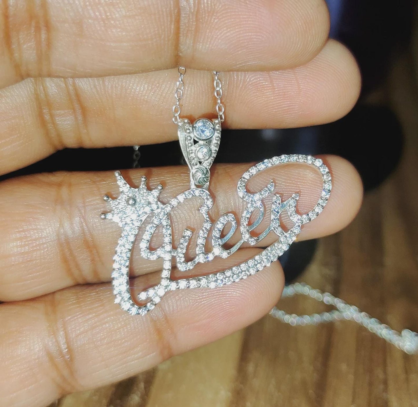 2Ct Custom Letter Pendant Lab-Created Diamond Queen Letter Initial Pendant 14K White Gold Plated Hip Hop Pendant Queen Name Crown Pendant