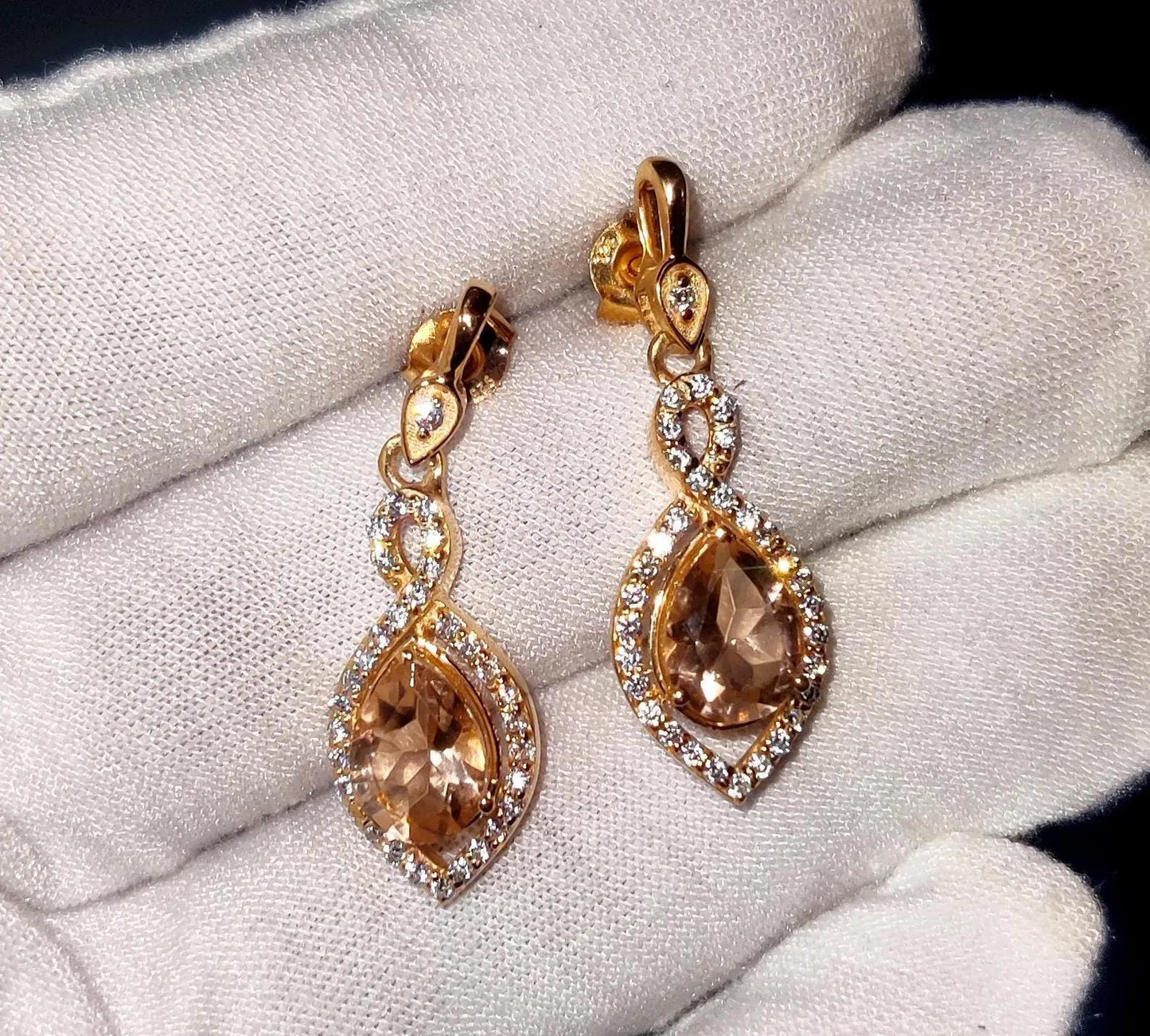 2Ct Morganite Dangle Earrings Pear Cut Simulated morganite Diamond Earrings 14K Yellow Gold Plated 925 Sterling Silver Drop Dangle Earrings