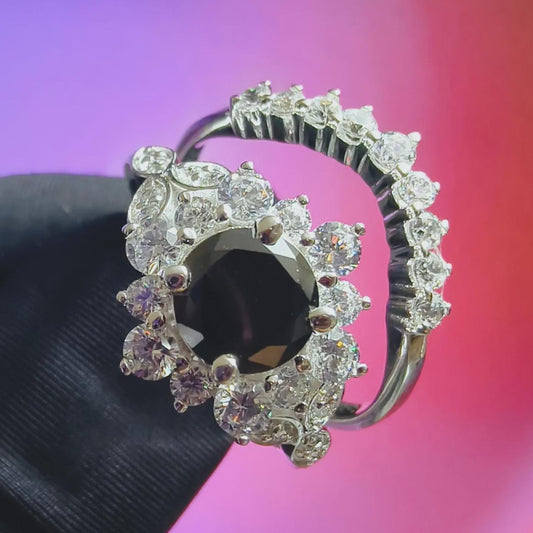 2Ct Round Cut Bridal Set Ring Simulated Black Spinel Engagement Wedding Ring 14K White Gold Plated 925 Sterling Silver Gift For Wedding Ring