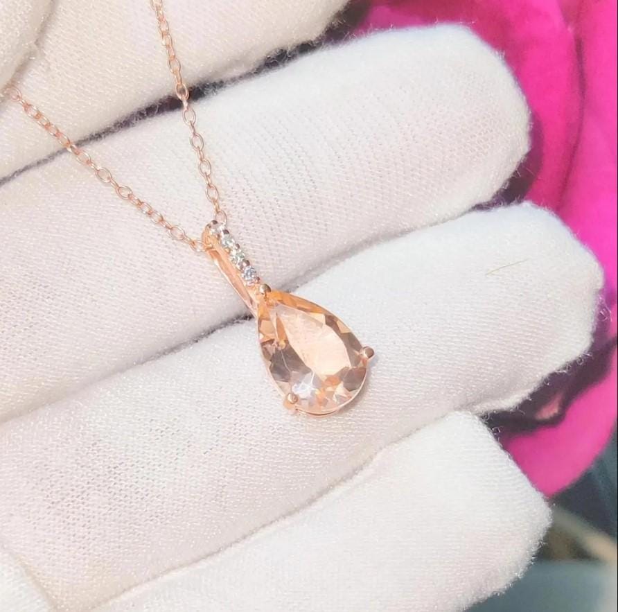 2Ct Pear Cut Simulated Morganite Pendant 14K Rose Gold Plated 925 Silver Drop Shape Pendant For Birthday Party Gift