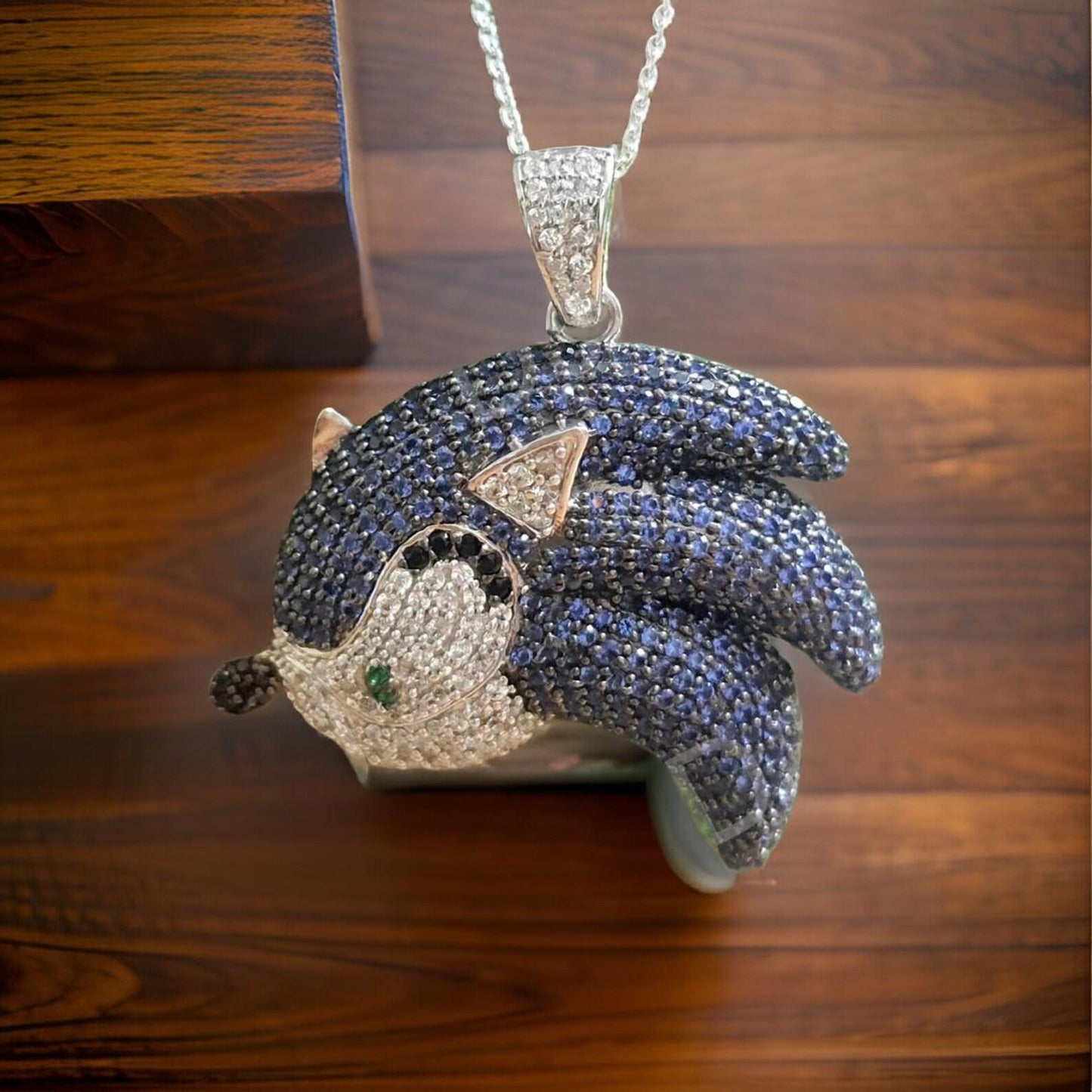 Multi - Color Round Cut Simulated Diamond Hedgehog Pendant Neclace 14K Yellow Gold Plated Free Chain 18" 925 Silver