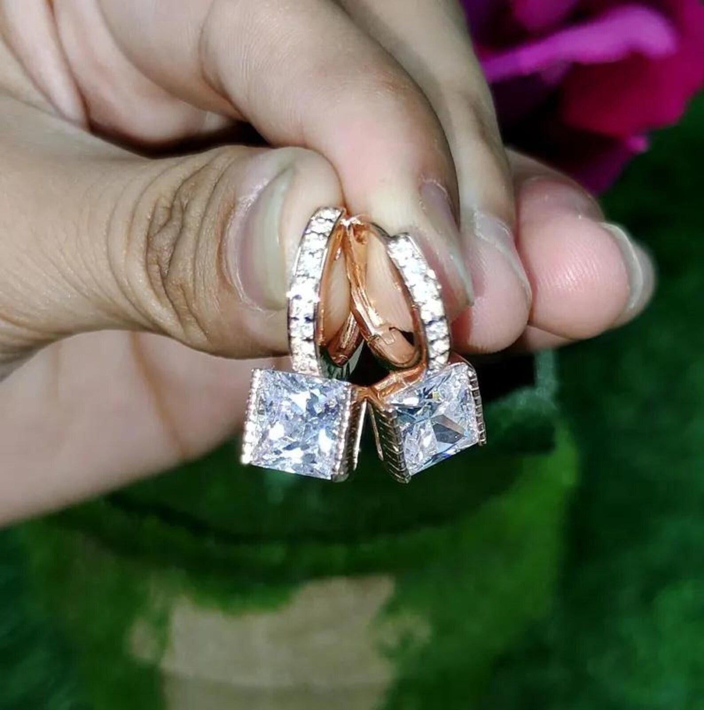 2Ct Princess Cut Simulated Diamond Drop Dangle Women's Earrings 14K Rose Gold Plated 925 Sterling Silver, Gift For Birthday Wear