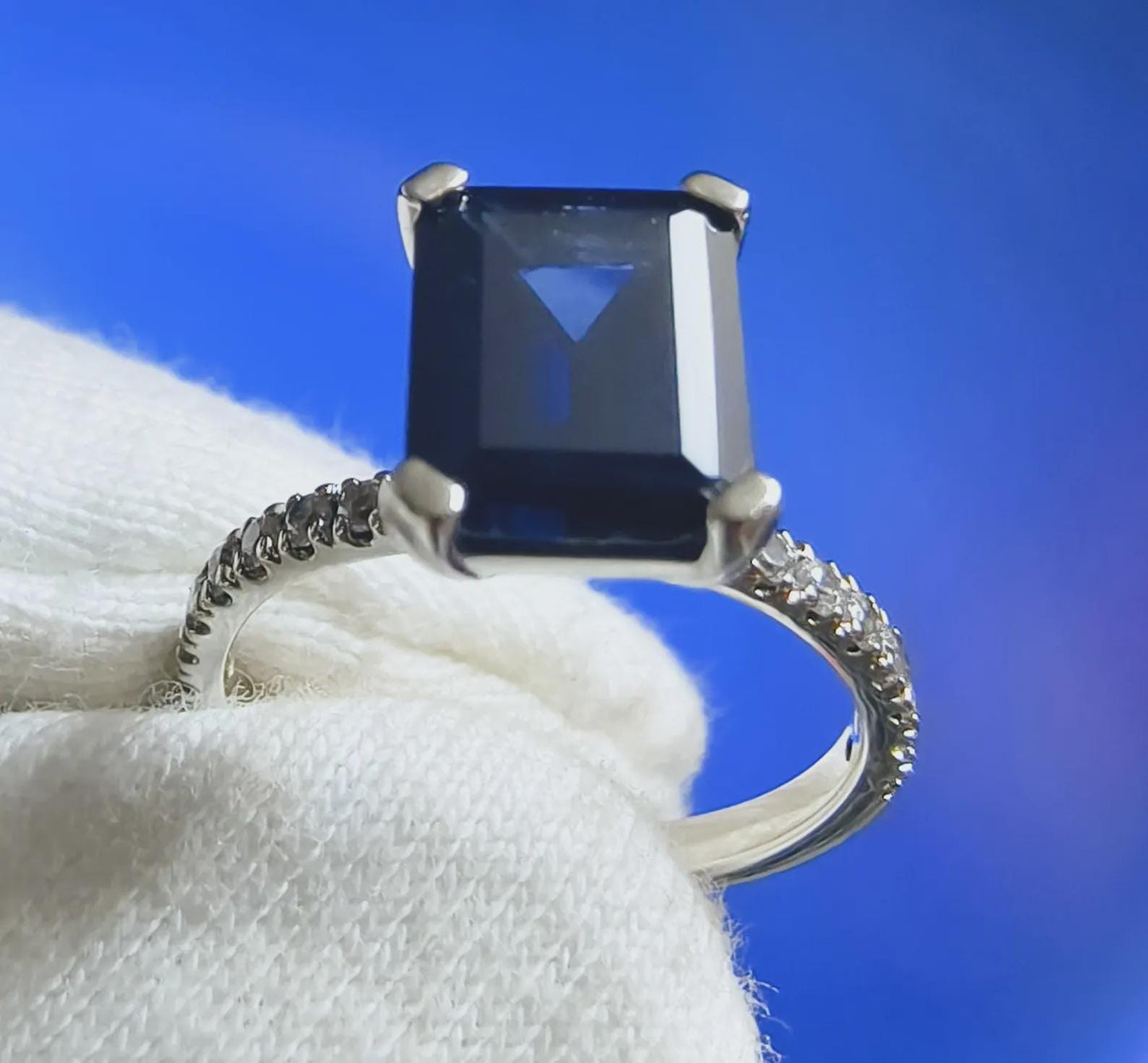 2.50Ct Emerald Cut Blue Sapphire & VVS1/D Diamond Solitaire Engagement Wedding Women's Ring 14K White Gold Finish Gift For her