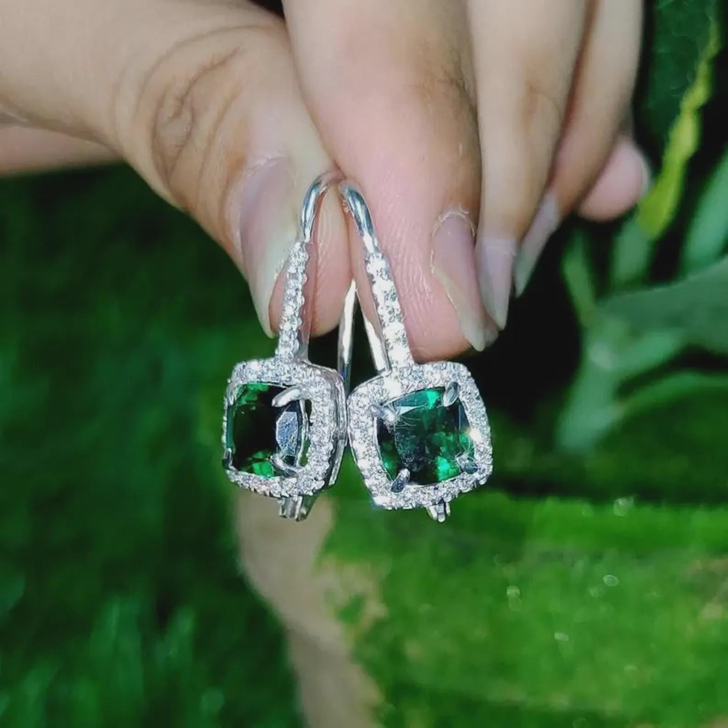 2Ct Emerald  Cut Green Emerald Elegant Drop Dangle Women's Earrings 14K White Gold Plated - 925 Silver