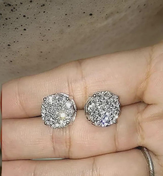 2Ct Round Cut Diamond Women's Stud Earrings Cluster Halo Stud Earrings 14K White Gold Finish 925 Silver Stud Earrings Screw Back Stud