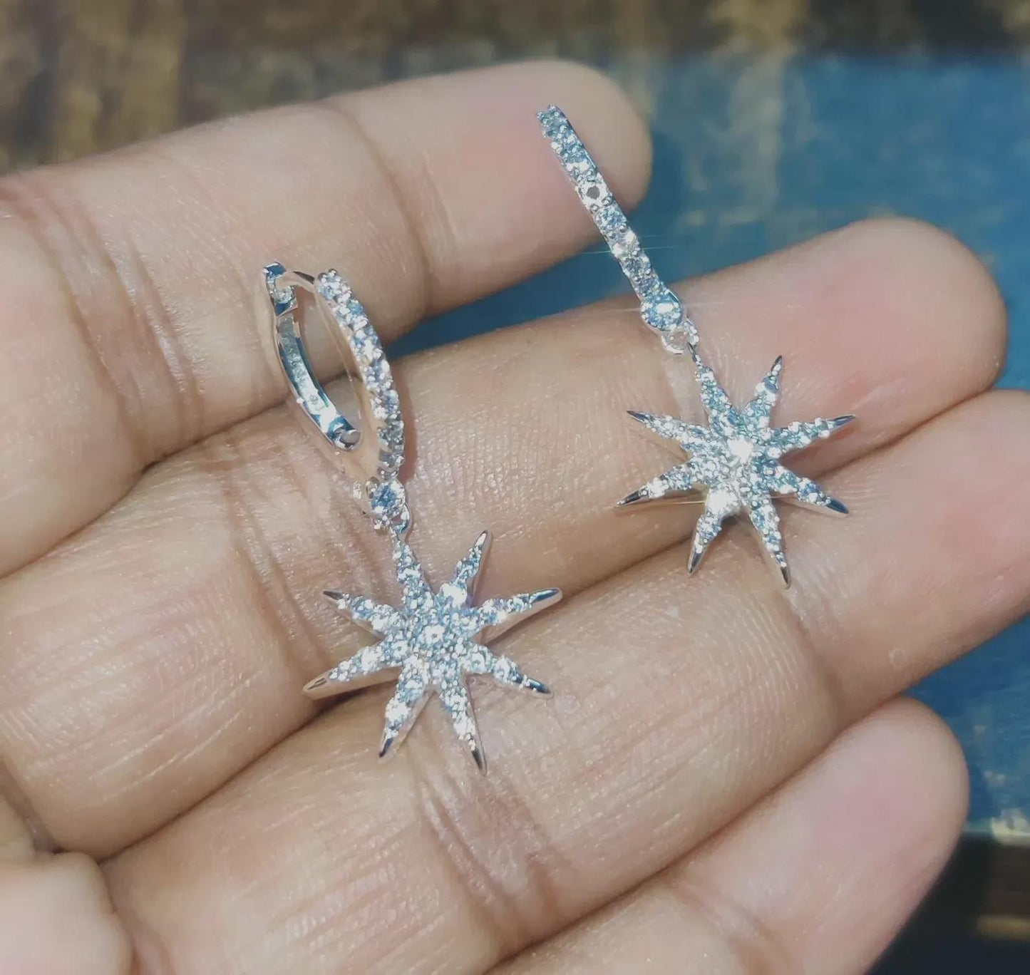 2Ct Round Cut Simulated Diamond Sunburst Drop Dangle Earrings 14K White Gold Finish Sterling Silver Clip On Earrings Gift for Birthday