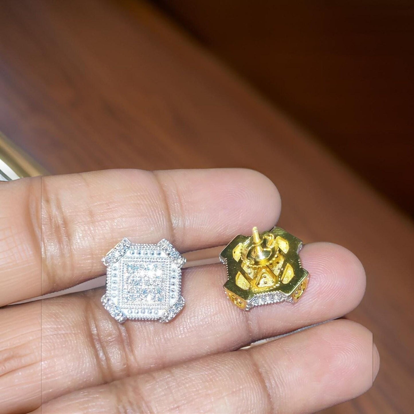 2Ct Round Cut Diamond Women's Stud Earrings Cluster Halo Stud Earrings 14K Yellow Gold Finish 925 Silver Stud Earrings Screw Back Stud