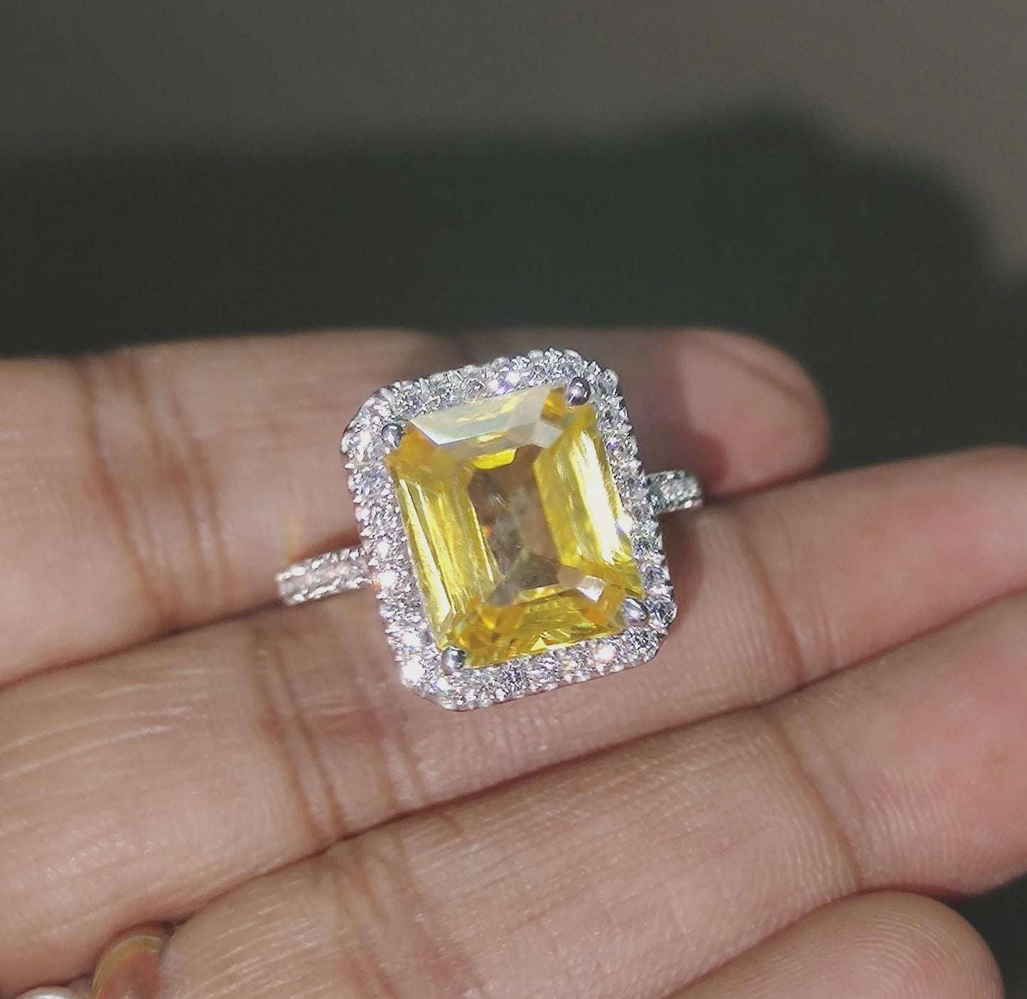 2Ct Cushion Cut Yellow Citrine Three stone Engagement Anniversary  Halo Women Engagement Wedding Band Ring 14K White Gold Over Gift For Her