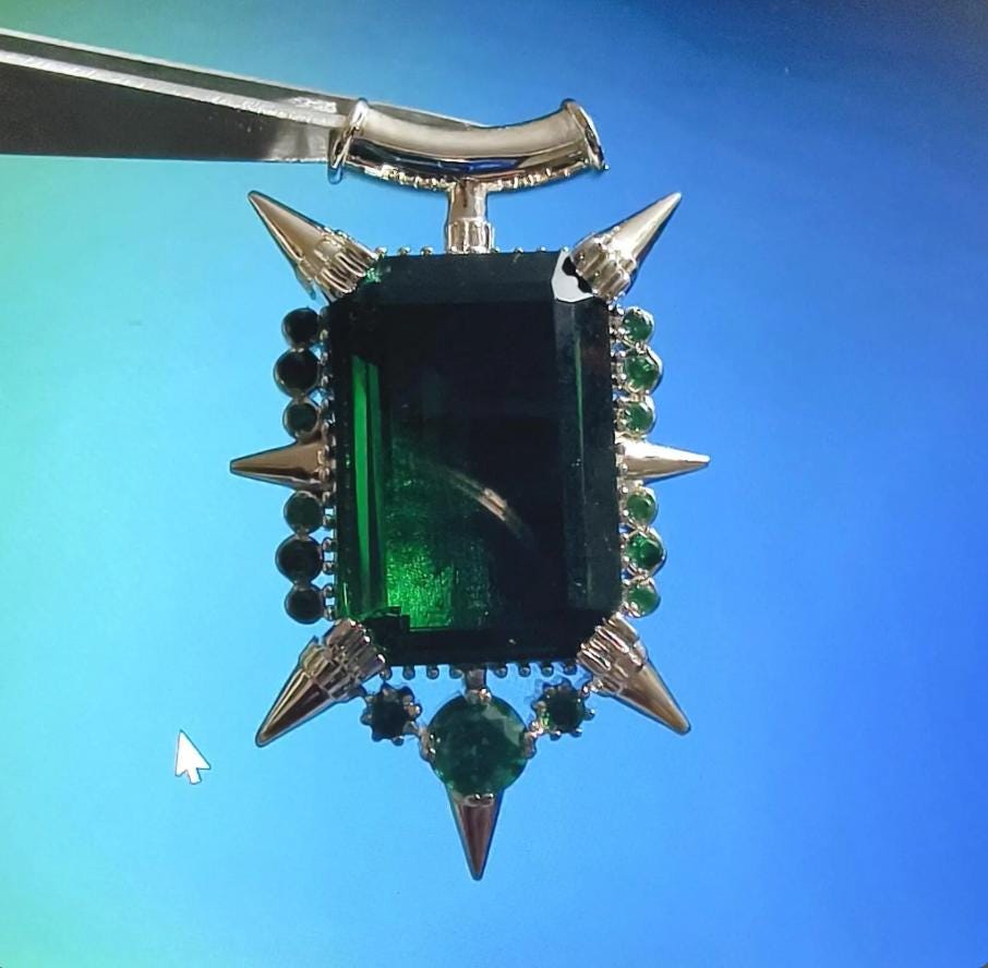 2Ct Emerald Cut Simulated Green Emerald Halo Pendant Necklace 14K White Gold Finish - 925 Sterling Silver