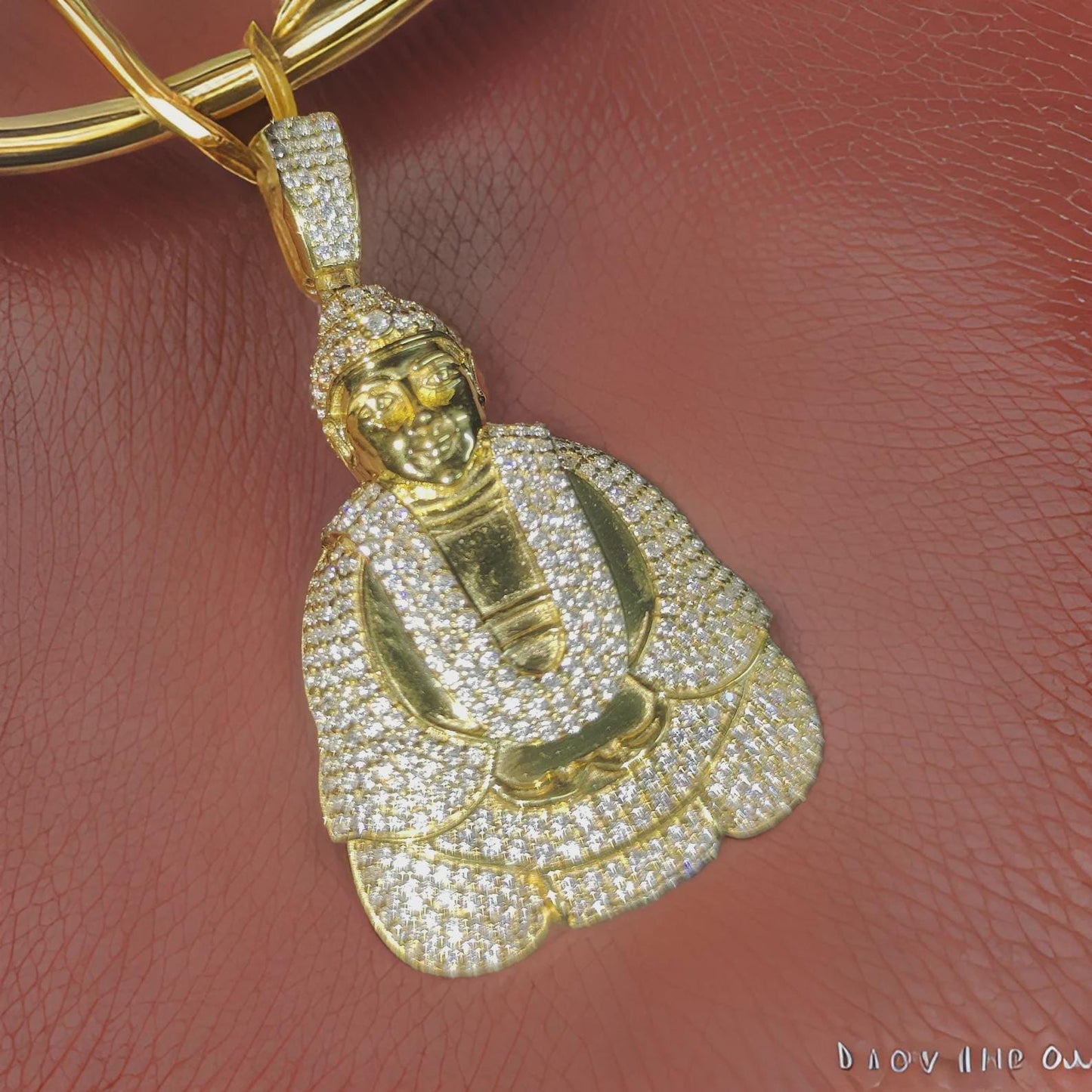 2Ct Round Cut Simulated White Diamond Men's Buddha Charm Pendant 14k Yellow Gold Finish 925 Silver, Customized Hip Hop Pendant